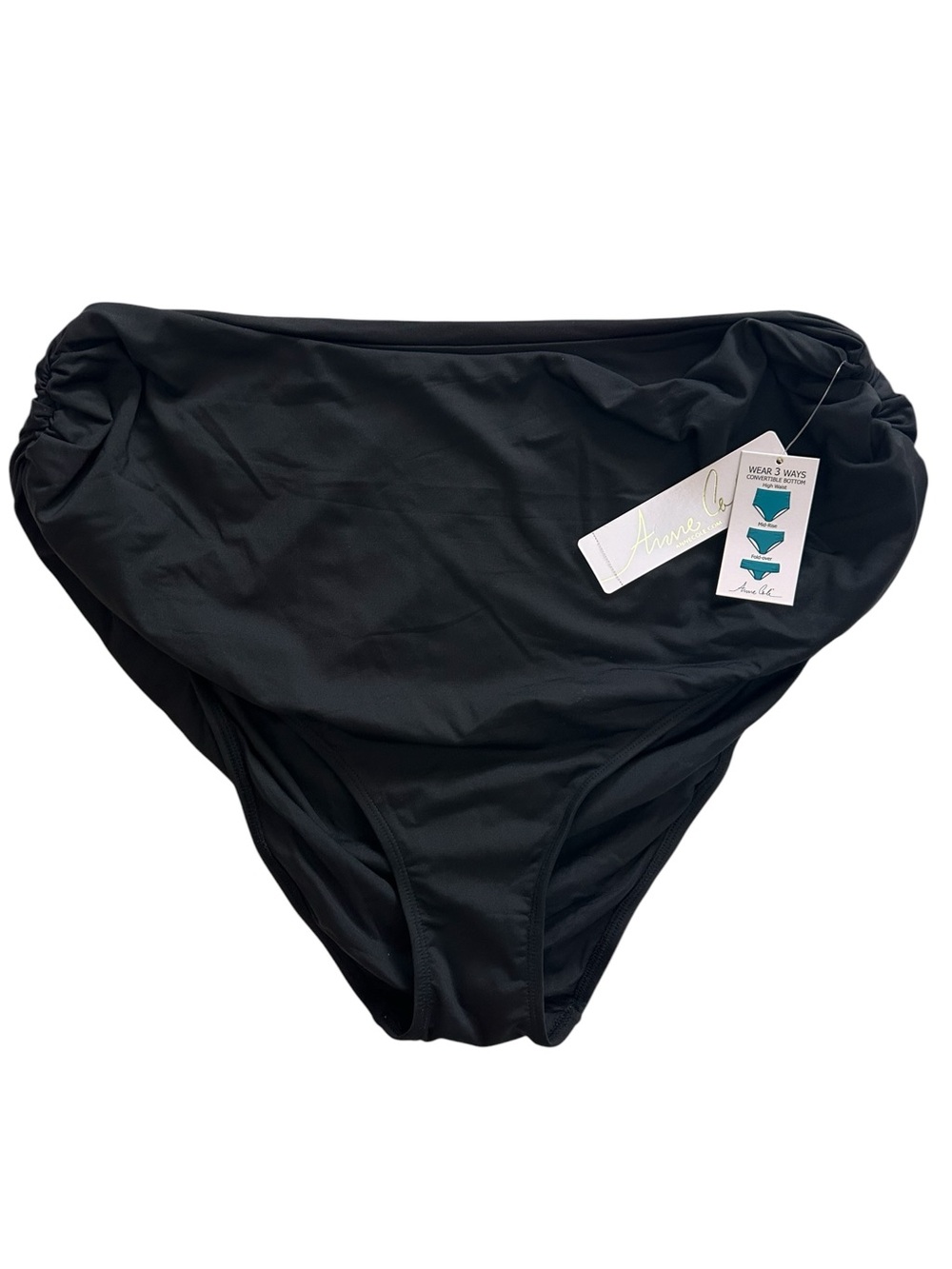 Anne Cole Black High-Waist Ruched Swim Bottom, New With Tags, 22W